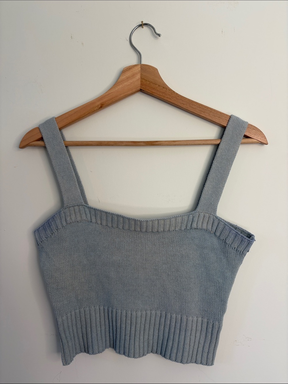Light Blue Ribbed Knit Crop Top with Wide Straps